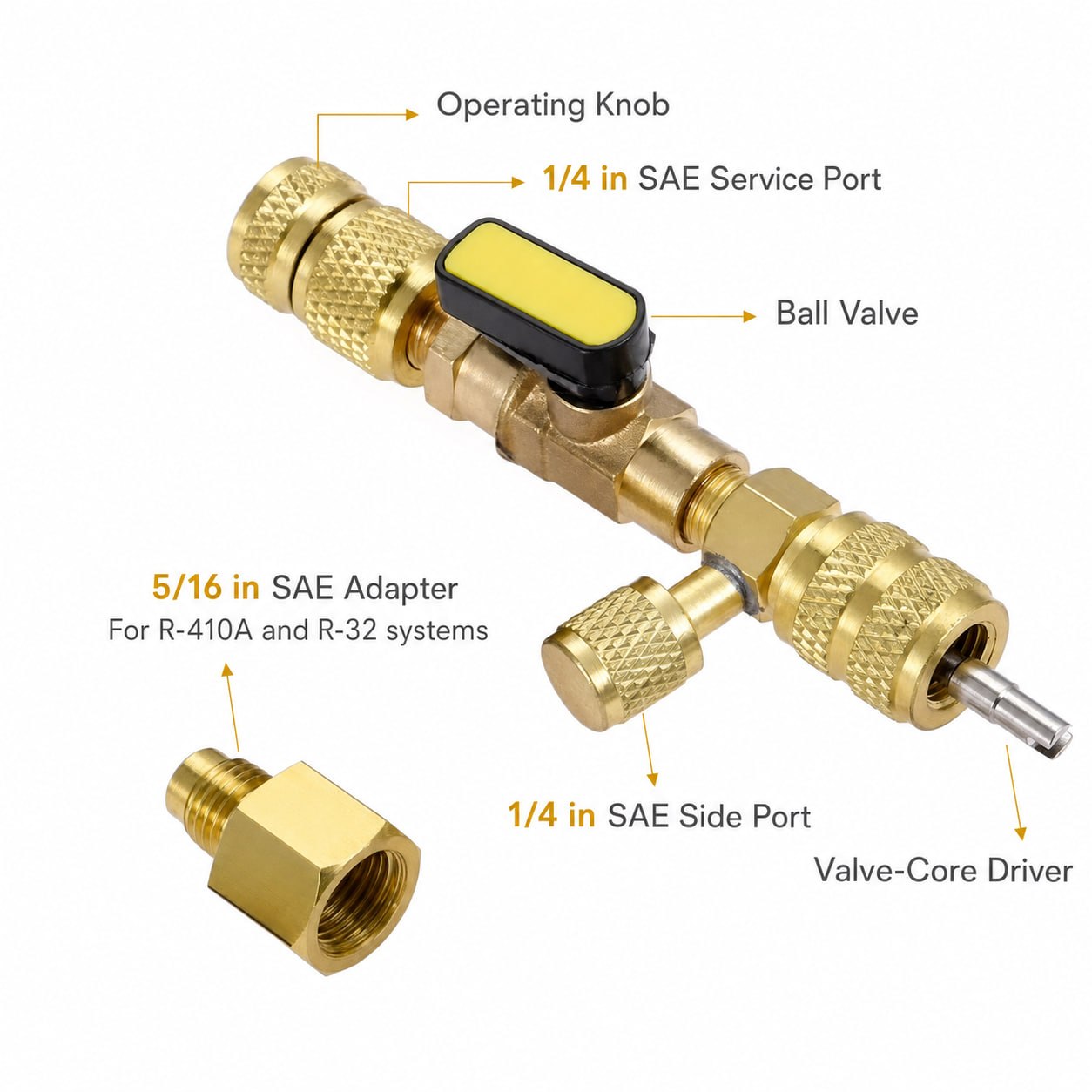 Labeled components of an HVAC valve-core removal tool