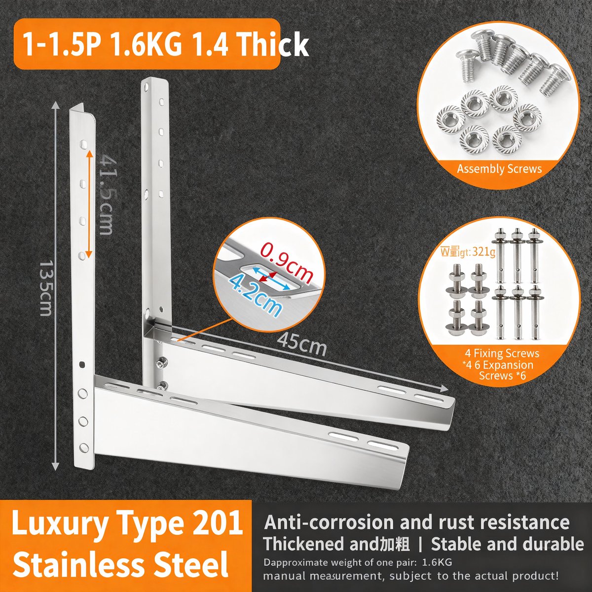 Luxury Bracket for 1-1.5HP (with assembly + expansion screws)