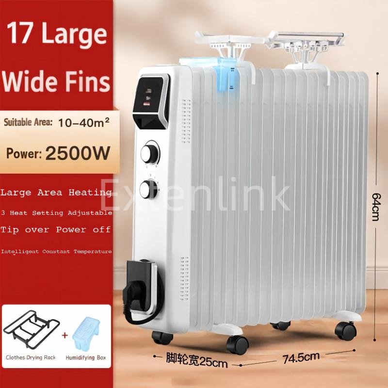 White Wide 12 Fins Smart Thermostat 2000W